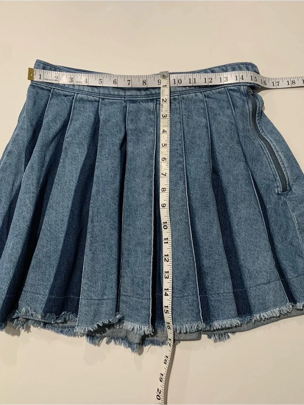 GAP Denim Mini Circle Skirt Panelled Dark Light Blue Frayed Hem Grunge Y2K 28 6R - Picture 8 of 10